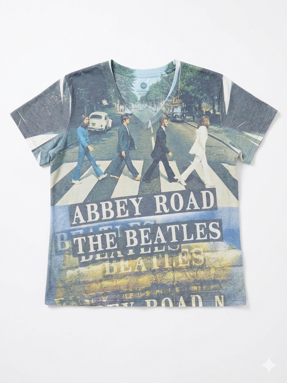 Vintage The Beatles Abbey Road Photo-Print V-Neck Tee - Blue, White, Black
